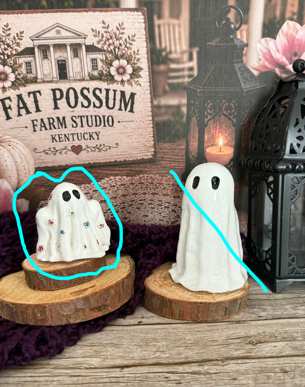 Happy Haunts Desk Buddy - Flower Bedsheet Ghost "Basil"