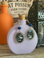 Flying Ghost and Tree Frame Earrings blue bead
