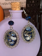 Flying Ghost and Tree Frame Earrings blue bead